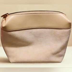 NWT Celeste Beige Faux Leather And Suede Large Cosmetic Pouch With Inner Pockets
